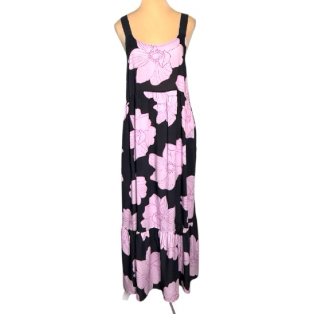 Simply Vera Vera Wang (EUC) Pink/Black Floral Tiered Tank Maxi Dress Size Small